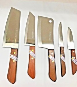 5pcs Thaï KIWI Marque Couteaux Poignée en bois Lame de cuisine inoxydable - ( #830 Jeu )