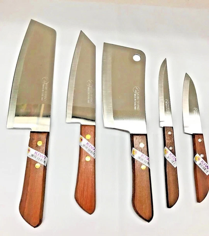 5pcs Thai KIWI Brand Knives Wood Handle Kitchen Blade Stainless - ( #830 Set )
