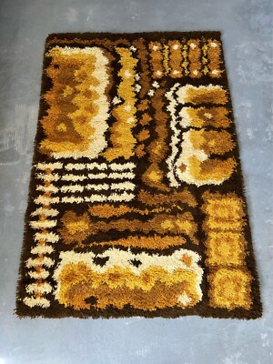 1970's DANIA TAEPPER Space Age UNUSED Mid Century Danish Wool Rya Rug Modern