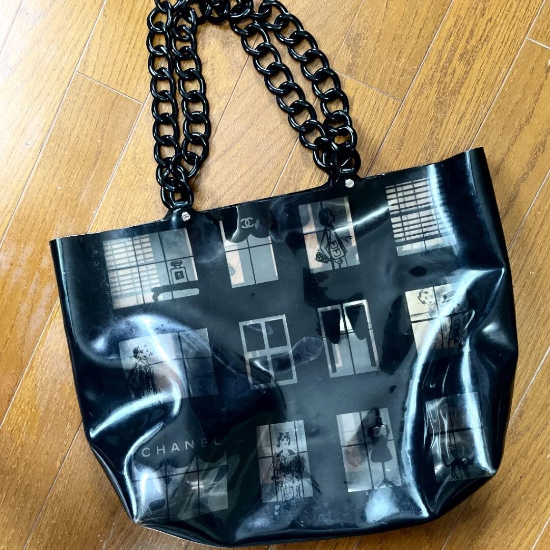 CHANEL Windows Line Tote Bag Black & Clear PVC Vinyl CC Logo Chain From Japan | eBay Chanel Windows Line Tote Bag Black &Amp; Clear Pvc Vinyl Cc Logo Chain From Japan | Ebay