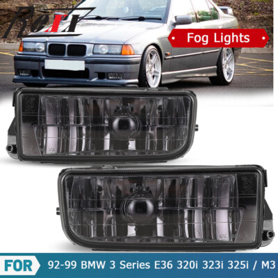 for 92-99 BMW 3 Series E36 320i 323i 325i / M3 Fog Lights Smoke Glass Lens Pair