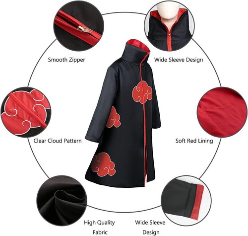Costume Cosplay Anime Akatsuki Itachi Mantello Qualità Superiore XS Itachi Naruto - Foto 3 di 15