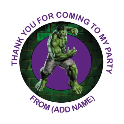 24 x Personalised for Hulk Birthday Stickers, sweet cones, party 45mm