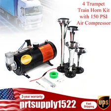 4 Trumpet Train Horn Kit with 150 PSI Air Compressor For Car Truck Train 150DB~