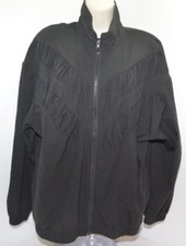 VTG Teddi Sports 80's Black Ruched Zip Up Activewear Jacket Womens M USA Made