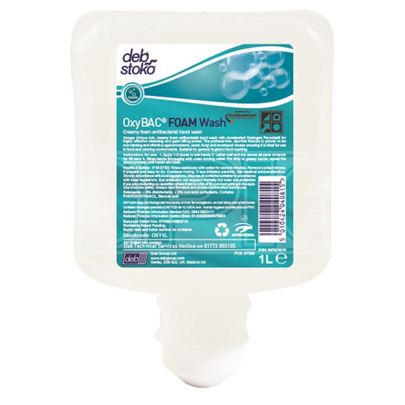Deb Oxybac Foam Hand Wash Cartridge For Use With OXY1LDS Dispenser 1L OXY1L