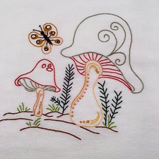 Dish Towels Hand Embroidered Merry Mushroom F...