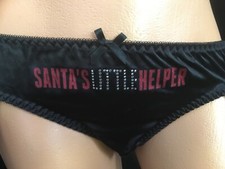 Victorias Secret BLING Santa  s Little Helper Panty Black Large NWT