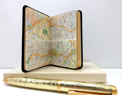 APPALACHIAN TRAIL 3x4'' MIN Guide Leather Cover Notebook w Maps Info 160 Pgs NAVY