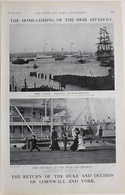 1901 Druck Heimkehr Herzog & Herzogin Von Cornwall York Ophir Ankunft Portsmouth