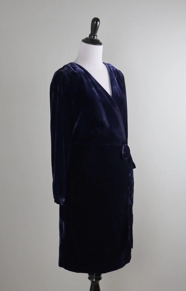 Vestido J.CREW $148 Azul Marino Sólido Corpeado Terciopelo Forrado Verdadero Envolvente Talla 10 Foto 4 de 4