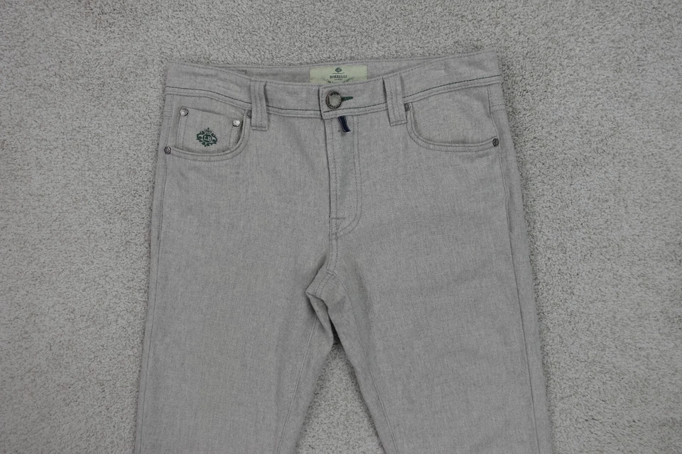 Pantalones Luigi Borrelli Napoli 33x28 Gris Franela Suave Lana Calce Ajustado Chino 5 Bolsillos Foto 2 de 4