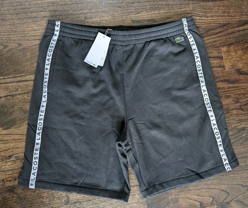 Lacoste Herren Schwarz Seitenstreifen Logo Vliesshorts schwarz elastisch Taille Gr. 2XL
