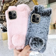 For iPhone 12 11 Pro XS Max XR 7 8 Warm Cute Fluffy Furry Rabbit Soft Case Cover