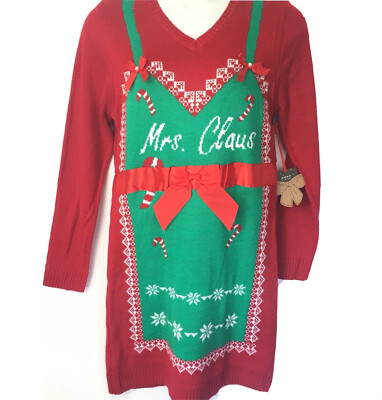 tacky christmas party dress Mrs Claus Sweater Dres Sz L Holiday Ugly Womens The soft fabric and