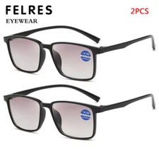 2 Pairs Square Bifocal Tinted Reading Glasses Men Women Presbyopic Glasses New