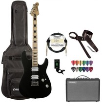 Godpsmusic 6 String Sawtooth St-m24 Electric Guitar Player's Pack Rh Satin Black