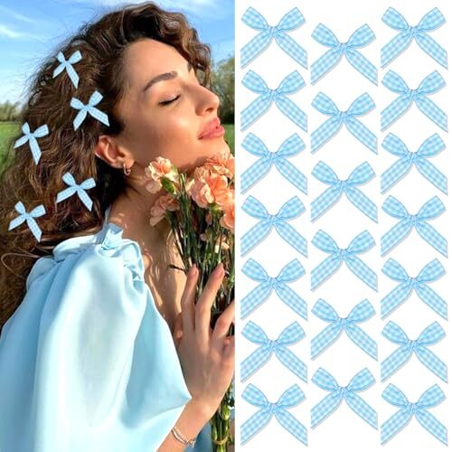 Mini pinzas de moño para el cabello artesanal de guinga de 20 piezas lazos pequeños para cabello lazos para cabello azul - Imagen 1 de 7