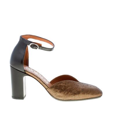CHIE damen schuhe E-Dari37 gold paillettes print leder D'Orsay pump spitze