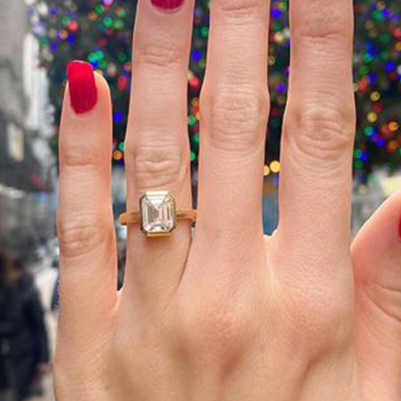 Emerald Cut VVS1 Moissanite Bezel Setting Engagement Ring 14K