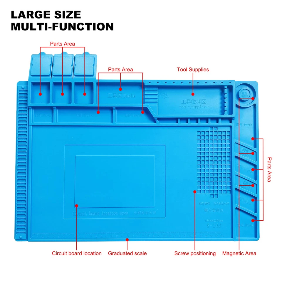 Tapete de mesa grande magnético térmico silicone solda reparo almofada 17,7x11,8" - Imagem 2 de 3