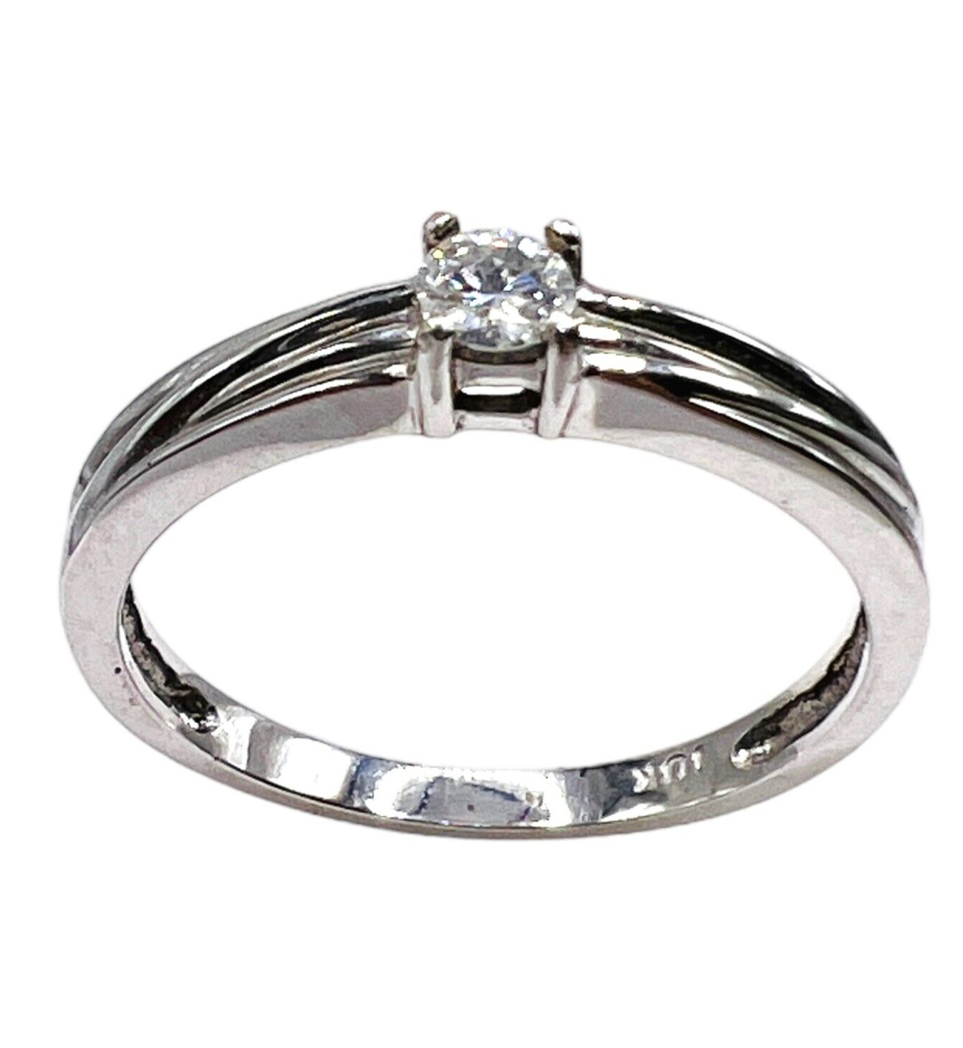 10k White Gold Diamond Solitaire Stackable Ring S… - image 1