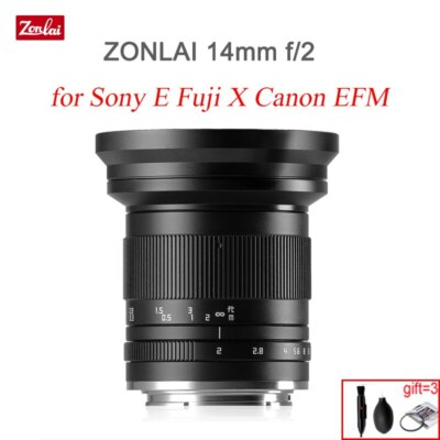 Zonlai 14mm F2 Wide Angle Manual Focus Prime Lens for Fujifilm X Sony E-mount