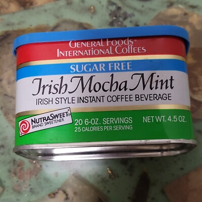 Vtg 1980s General Foods International Coffees Tin SUGAR FREE Irish