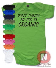 Naughtees Clothing Don't Panic My Poo's Organic Babygrow Baby Suit babyvest