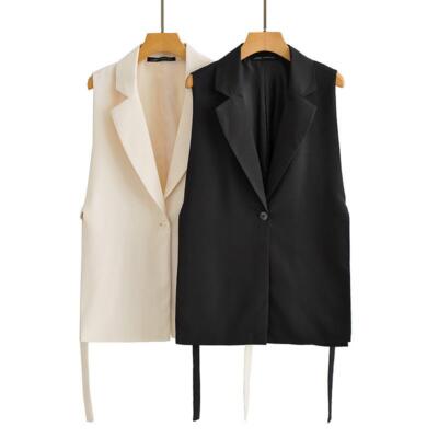 Womens Tailored Collar Suit Vest Slim Fit Split One Button Straight Retro Lacing