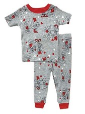 Disney Toddler Boys Mickey  Minnie Mouse Gray  Red Valentines Pajama Set