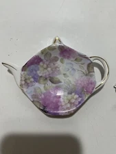 Vintage Ornate Porcelain Tea Pot Trinket Dish Floral /Gold Trim-Small