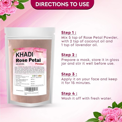 Khadi Omorose Rose Petal Powder For Face And Skin 100 gm Facial Face Mask Powder - Picture 10 of 12
