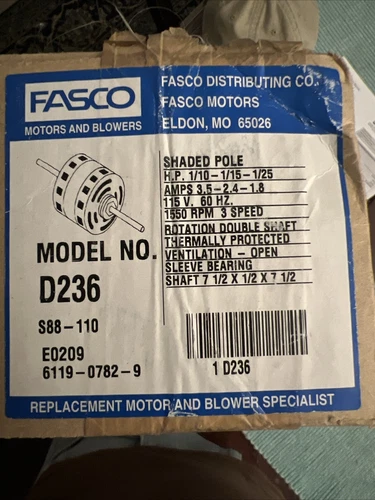 1/10 hp 1550 RPM 3-Speed 4.4" Diameter 115V Fasco # D236