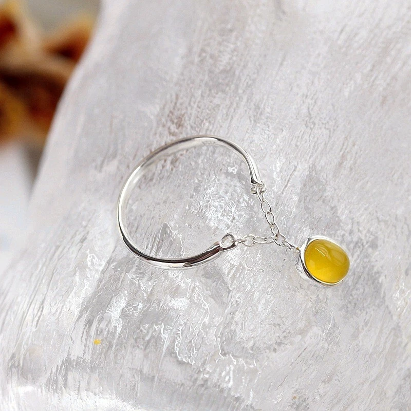 D10 Anello Gialli Calcedonio An Catenina Argento Sterling 925 - Immagine 2 di 4