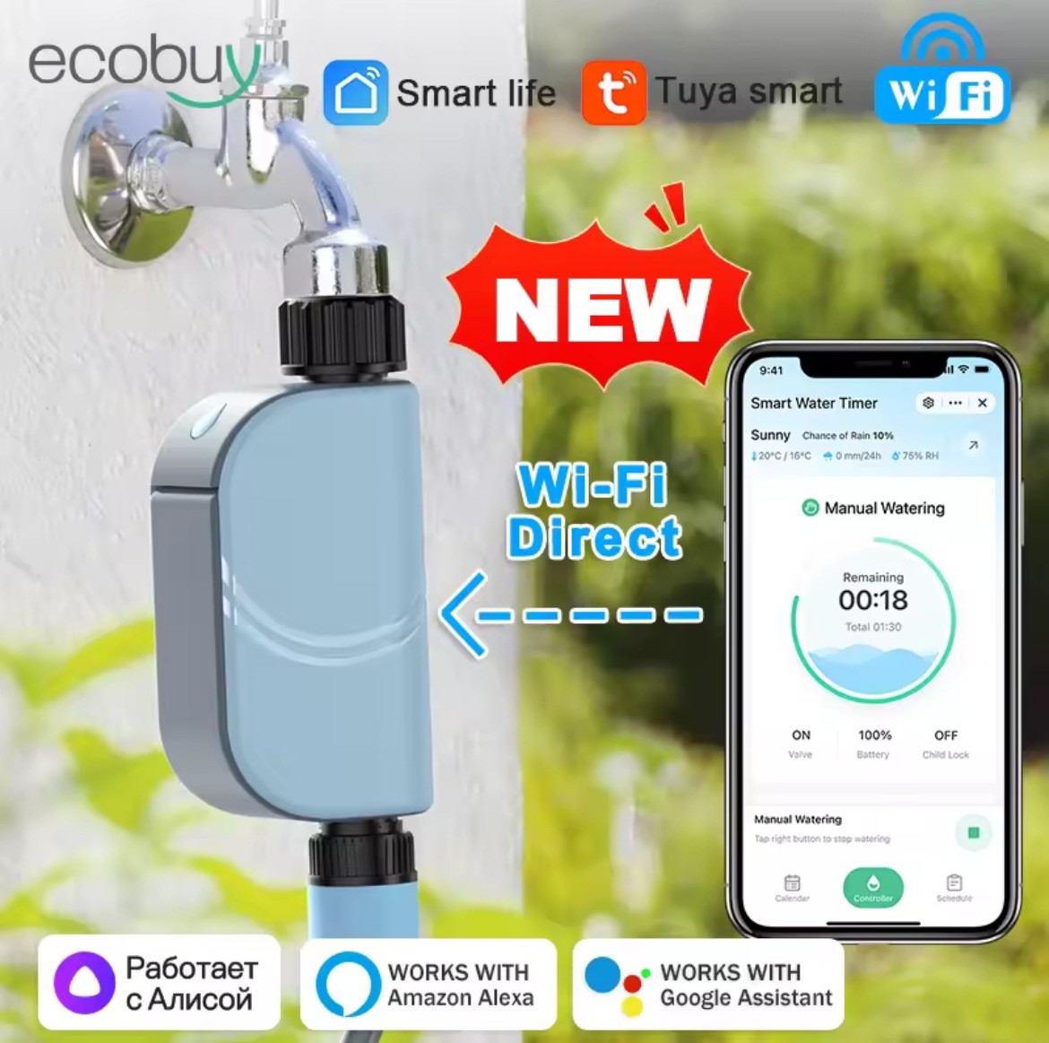 Timer Irrigazione WiFi Automatico - Valvola Acqua Smart Alexa Google
