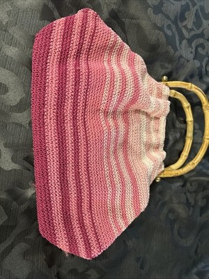 Amanda Smith Shades Of Pink Crocheted Purse With Wood Handles