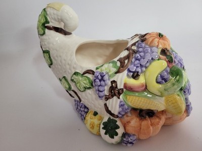 Ceramic Vegetable & Fruit Cornucopia Centerpiece or Gravy Bowl Flower Pot
