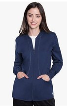 MED COUTURE stretch full zip pockets warm up women's scrub jacket - Navy -MEDIUM