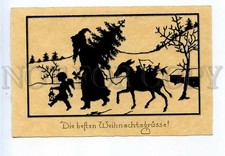 521753 CHRISTMAS Angel SANTA CLAUS Donkey SILHOUETTE X-mas Vintage postcard