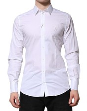 Dolce & Gabbana White Cotton GOLD Long Sleeves Formal Men's Shirt