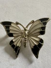Vintage Enamel Butterfly Pin Brooch Ivory Black Costume Jewelry B14