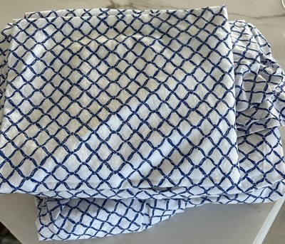 Scout Home Navy Blue & White 100% Cotton QUEEN Sheet Set Beach Nautical