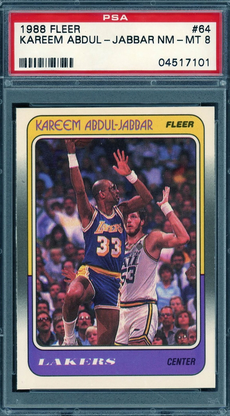 1988 Fleer # 64 Kareem Abdul-Jabbar HOF PSA 8 NM-MT Lakers (04517101)