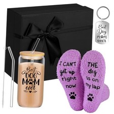 Christmas Best Dog Mom Gifts for Women Dog Lovers 16 oz Glass Cup with Purple