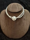 Vintage White Milk Glass Flower Choker Necklace