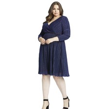 Mac Duggal Shimmer Midnight Blue Cocktail Dress Faux Wrap 14W NWT