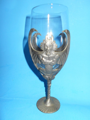 WUI Verones Myths & Legends Pewter Double Dragon Champagne Wine Goblet Glass EUC