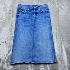 MOTHER The Vagabond Midi Skirt Sz 25 Fits 26" Denim Blue Wash Crashing Women's