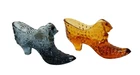 2 Vintage Fenton Glass Shoe Daisy & Button Cat Head Slipper Blue & Amber Sticker